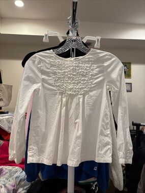 Zara Kids Classic White Smocked Long-Sleeve Top